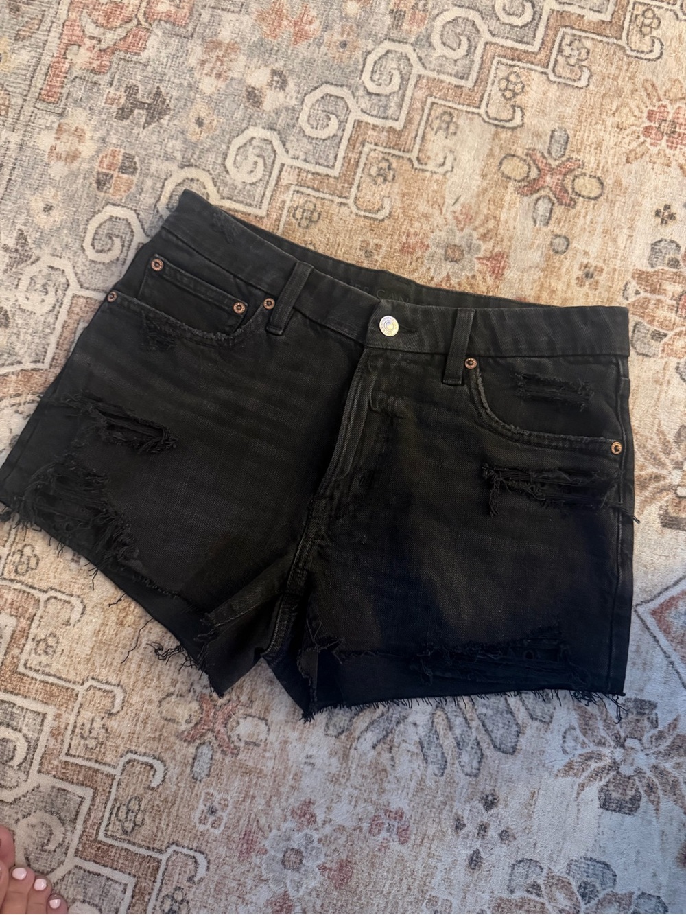 American Eagle Outfitters Black Ripped Denim Cutoff Shorts